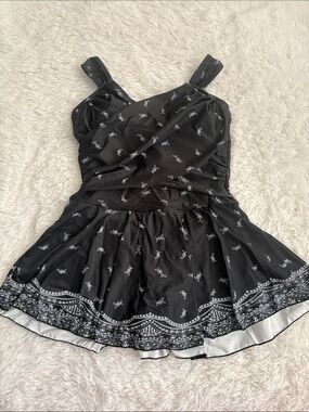 NEW American Trends Black And White Floral Cross Over Front One Piece Swim Dress